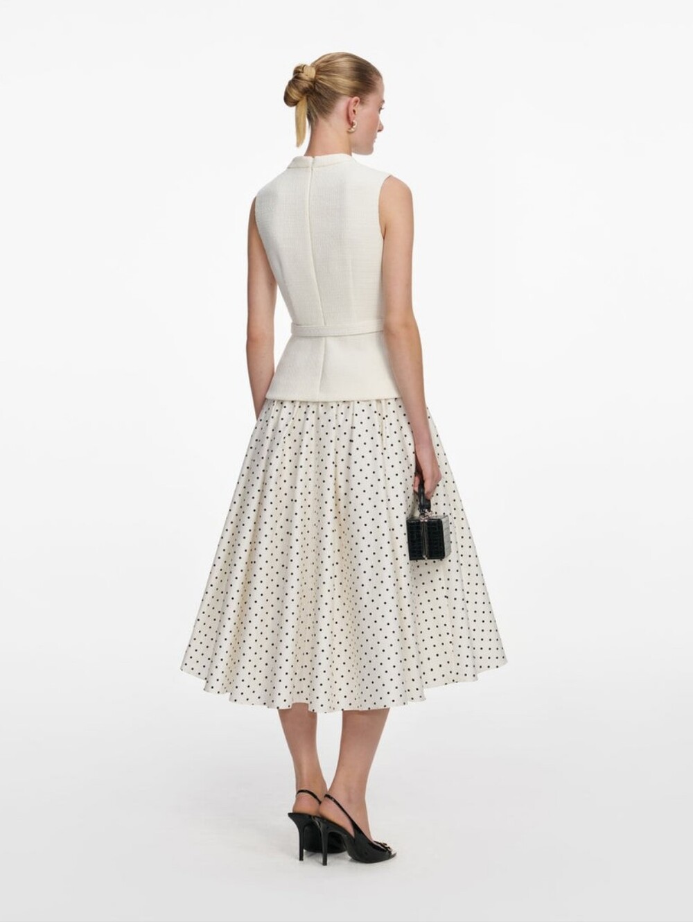 Self Portrait Cream Boucle Polka Dot Midi Dress - Picture 3 of 9